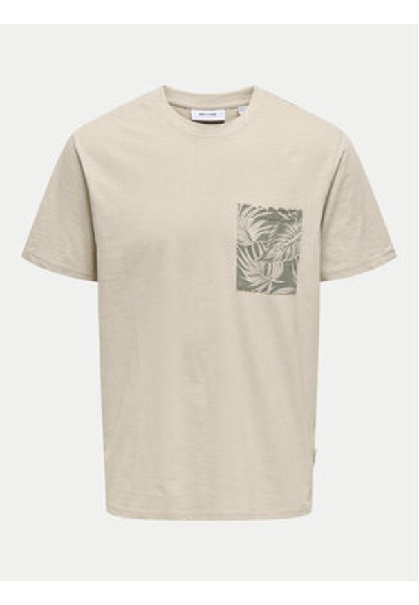 Only & Sons T-Shirt 22025286 Beżowy Regular Fit. Kolor: beżowy. Materiał: bawełna