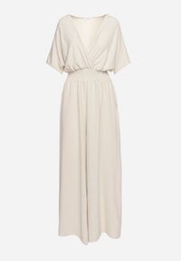 Born2be - Beżowy Kopertowy Kombinezon z Gumką w Talii i Szerokimi Nogawkami Vimashea. Okazja: na co dzień. Kolor: beżowy. Styl: casual, elegancki #7