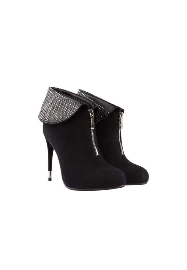 Botki Sca'viola W3322D-6041R Black Suede, Czarny, Skóra naturalna. Zapięcie: zamek. Kolor: czarny. Materiał: zamsz. Szerokość cholewki: normalna. Wzór: aplikacja