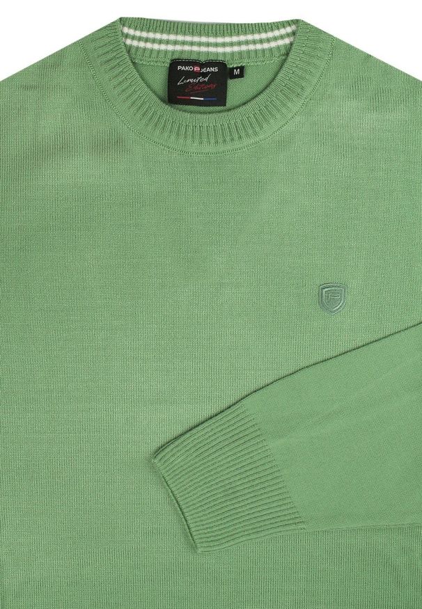 Klasyczny Wełniany Sweter, Okrągły Dekolt (U-Neck) - Pako Jeans - Miętowa Zieleń. Okazja: do pracy, na spotkanie biznesowe. Kolor: miętowy. Materiał: akryl, wełna. Styl: klasyczny