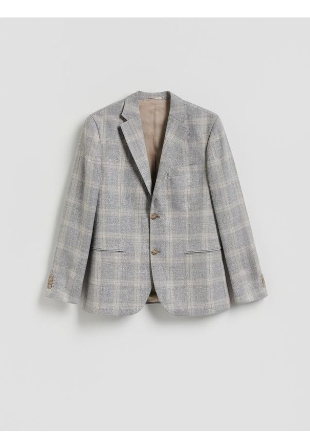 Reserved - Marynarka slim fit z wiskozą - jasnoszary. Kolor: szary. Materiał: wiskoza