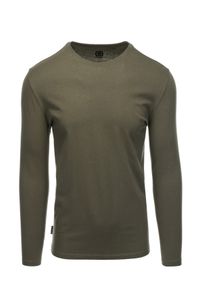 Ombre Clothing - Longsleeve męski bez nadruku - ciemnooliwkowy V7 L138 - XXL. Kolor: oliwkowy. Materiał: materiał, bawełna. Długość rękawa: długi rękaw. Styl: klasyczny #3
