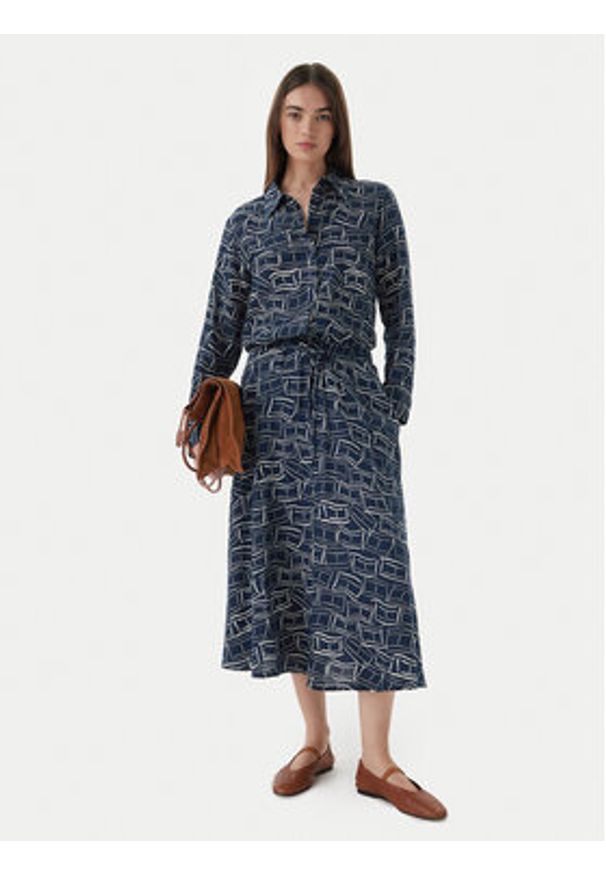 TOMMY HILFIGER - Tommy Hilfiger Spódnica midi WW0WW50753 Granatowy Regular Fit. Kolor: niebieski. Materiał: len