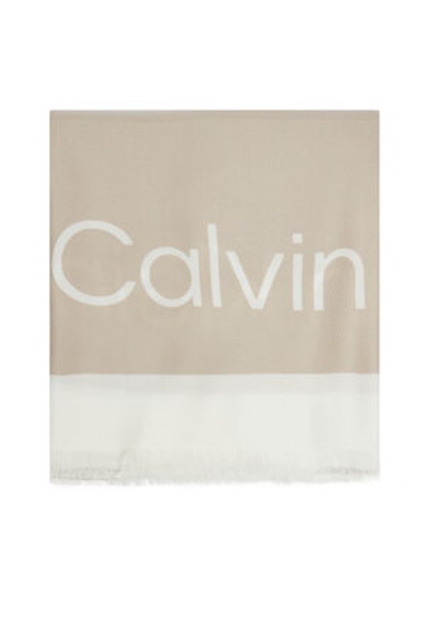 Calvin Klein Szal Bold Logo LV04F8052G Beżowy. Kolor: beżowy. Materiał: materiał