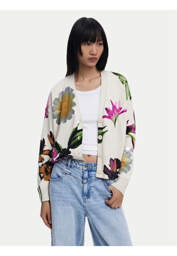 Desigual Kardigan Vania 25SWJF34 Beżowy Loose Fit. Kolor: beżowy. Materiał: bawełna