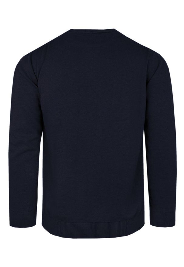 Klasyczny Sweter Męski - Rigon - Bawełna - Ciemny Granat. Kolor: niebieski. Materiał: bawełna. Wzór: nadruk. Styl: klasyczny