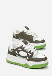 Born2be - Biało-Zielone Sneakersy na Grubej Podeszwie z Wstawkami Linca. Kolor: biały