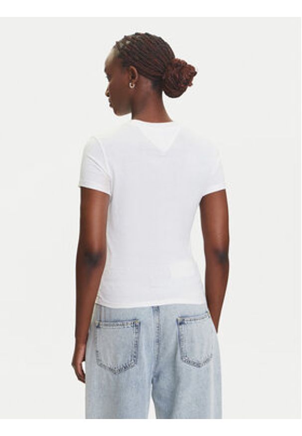 Tommy Jeans T-Shirt Linear DW0DW21164 Écru Slim Fit. Materiał: bawełna