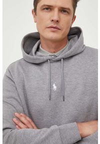 Polo Ralph Lauren bluza męska kolor szary z kapturem gładka. Typ kołnierza: kaptur, polo. Kolor: szary. Wzór: gładki
