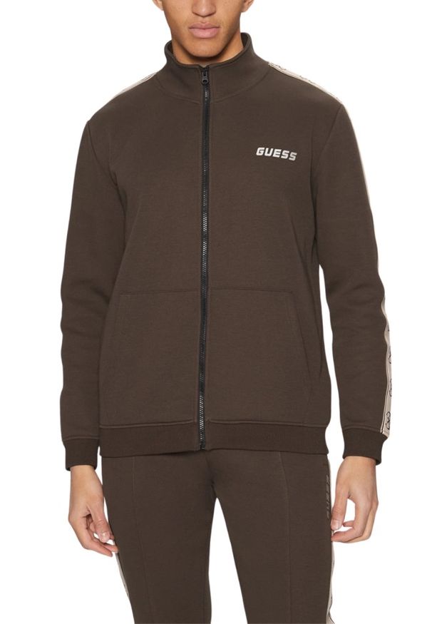 Guess - GUESS Brązowa męska rozpinana bluza z lampasami Mickey, Rozmiar L. Kolor: brązowy
