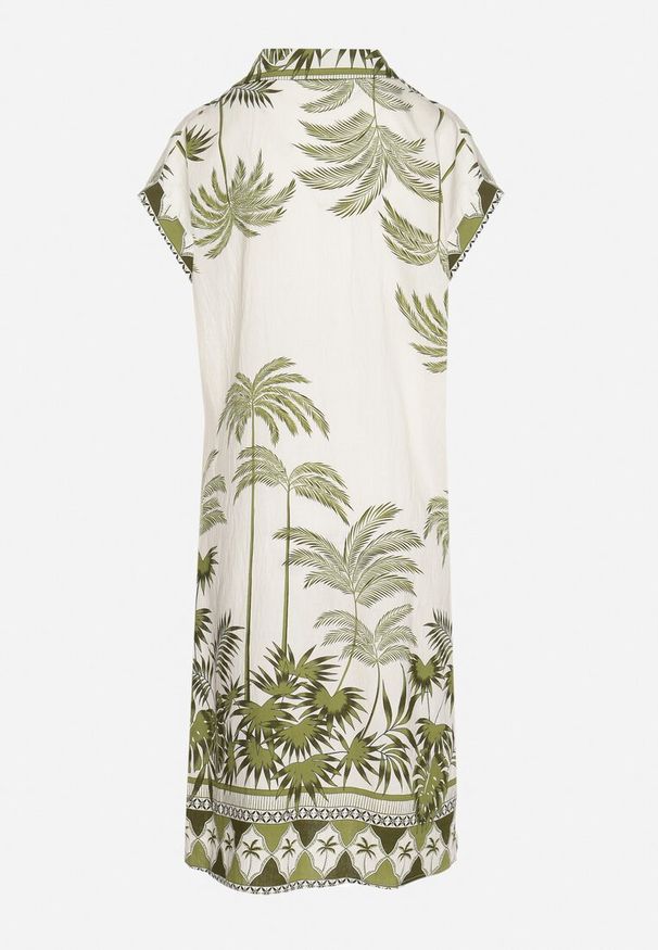 Born2be - Zielona Koszulowa Sukienka Oversize z Wiskozą Folassa. Okazja: na co dzień. Typ kołnierza: kołnierzyk klasyczny. Kolor: zielony. Materiał: wiskoza. Długość rękawa: krótki rękaw. Typ sukienki: koszulowe, oversize. Styl: casual, klasyczny, elegancki