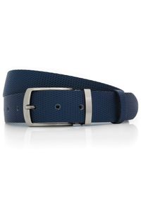 Granatowy karbowany pasek męski - imitacja plecionki KMG65. Kolor: niebieski. Materiał: skóra #1