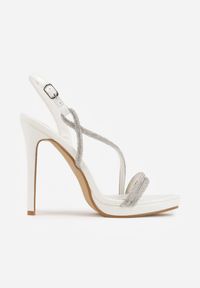 Renee - Białe Szpilki Sandały z Cyrkoniowymi i Transparentnymi Paskami Vikirissa. Okazja: na imprezę. Zapięcie: pasek. Kolor: biały. Wzór: aplikacja, paski. Obcas: na szpilce. Styl: elegancki. Wysokość obcasa: średni #9