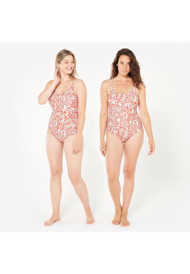 Decathlon - Strój jednoczęściowy pływacki damski Nabaiji 100 Lila Poly. Kolor: pomarańczowy