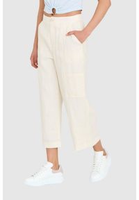 Guess - GUESS Kremowe lniane spodnie damskie, Rozmiar L. Kolor: beżowy. Materiał: len #3