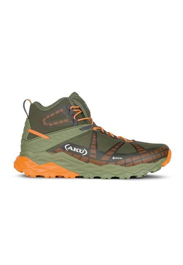 Buty trekkingowe męskie Aku Flyrock Mid Gtx. Wysokość cholewki: za kostkę. Zapięcie: sznurówki. Kolor: zielony, wielokolorowy. Materiał: syntetyk, tkanina, materiał. Szerokość cholewki: normalna. Sport: turystyka piesza
