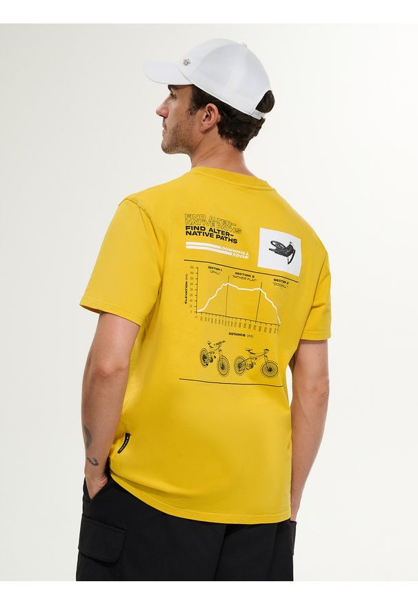 4f - 4F T-shirt relaxed z nadrukiem męski - żółty XL. Okazja: na co dzień. Kolor: żółty. Materiał: materiał, bawełna, dzianina. Wzór: nadruk. Styl: casual