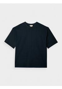 outhorn - T-shirt o kroju boxy gładki męski - granatowy. Kolor: niebieski. Materiał: dzianina, materiał, bawełna. Wzór: gładki