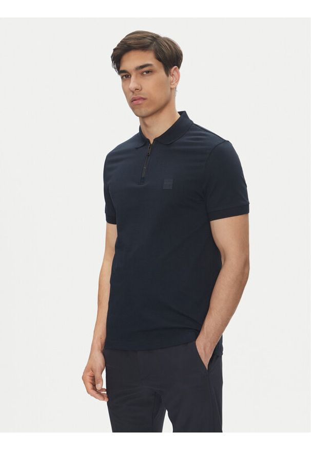 BOSS Polo Passerzip 50537507 Granatowy Slim Fit. Typ kołnierza: polo. Kolor: niebieski. Materiał: bawełna