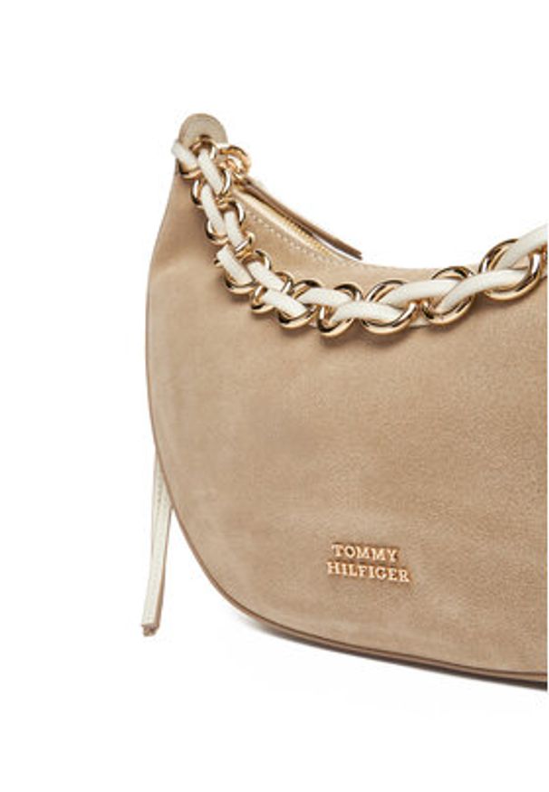 TOMMY HILFIGER - Tommy Hilfiger Torebka Moon Leather Crossover Suede AW0AW17537 Beżowy. Kolor: beżowy. Materiał: skórzane, zamszowe