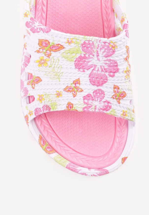 Born2be - Biało-Różowe Klapki Piankowe Basenowe na Grubej Podeszwie Mephistae. Okazja: na co dzień. Kolor: biały. Materiał: dresówka, len. Sezon: lato. Styl: wakacyjny, casual
