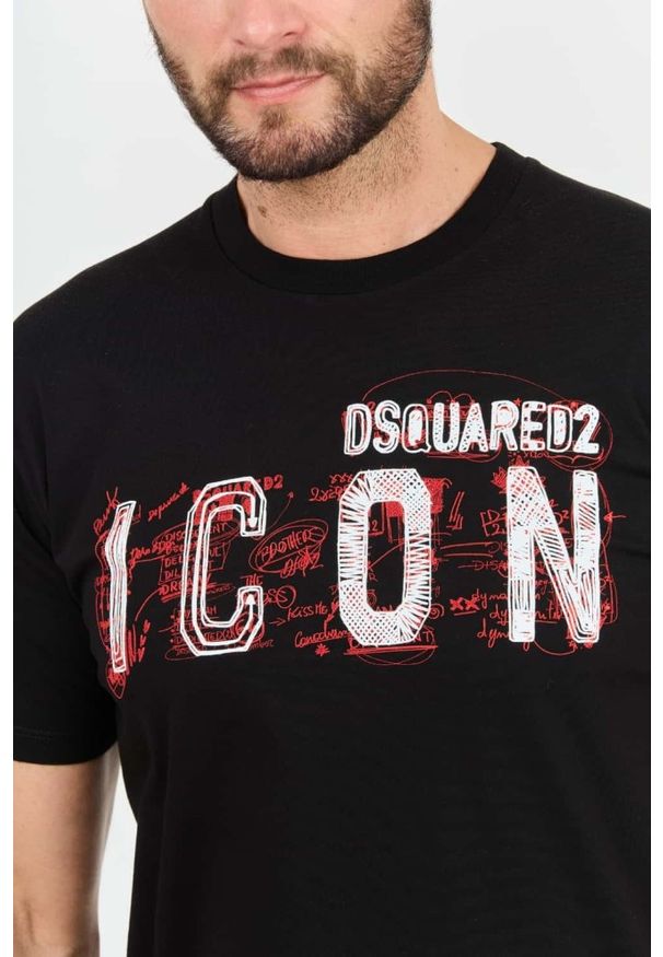 DSQUARED2 Czarny męski t-shirt Icon Scribble Cool Fit Tee, Rozmiar XL. Kolor: czarny