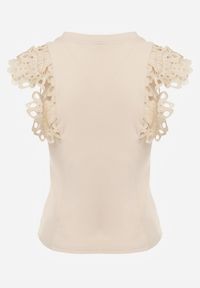 Renee - Jasnobeżowy Top z Bawełny z Ozdobną Koronką Adexis. Kolor: beżowy. Materiał: bawełna, koronka. Wzór: koronka. Sezon: wiosna, lato #3