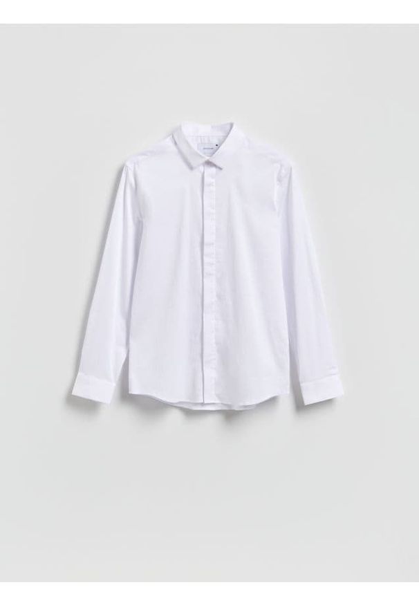 Reserved - Gładka koszula super slim fit - biały. Kolor: biały. Materiał: tkanina, bawełna. Wzór: gładki