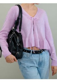 Sinsay - Kardigan z wiązaniem i dekoracyjną falbaną z domieszką wełny - różowy. Kolor: różowy. Materiał: wełna #1