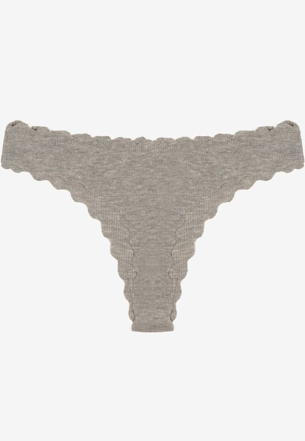 Born2be - Szare Bawełniane Majtki Stringi z Prążkowanej Tkaniny Eziane. Kolor: szary. Materiał: tkanina, bawełna, prążkowany