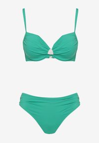 Born2be - Zielone Bikini Biustonosz z Trójkątną Ozdobą i Majtki Typu Figi Natisalia. Kolor: zielony. Wzór: aplikacja