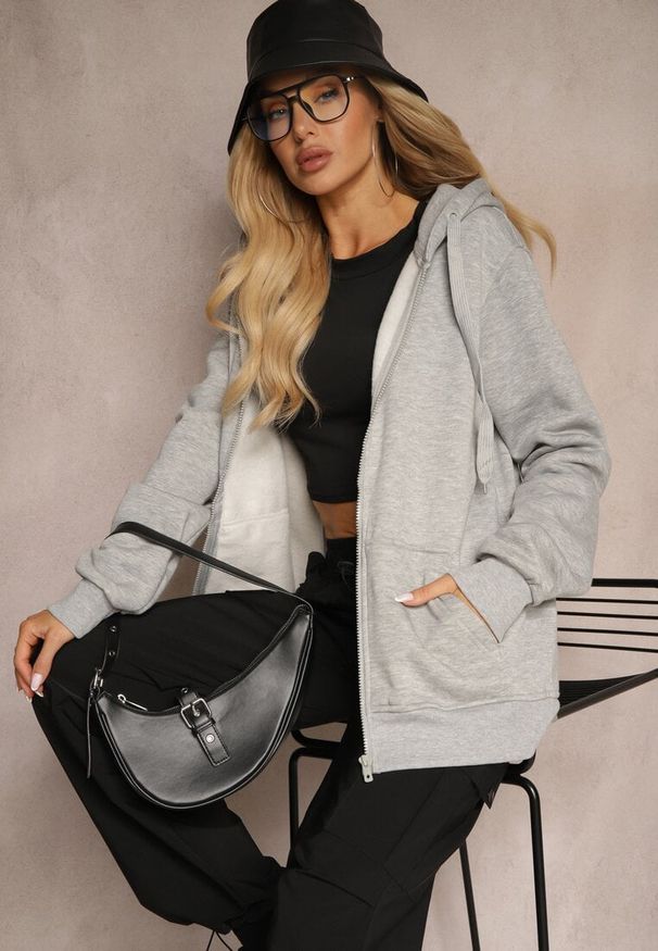 Renee - Szara Klasyczna Bluza z Kapturem i Sznurkami Ballata. Okazja: na co dzień. Typ kołnierza: kaptur. Kolor: szary. Materiał: jeans, materiał. Długość rękawa: długi rękaw. Długość: długie. Styl: klasyczny