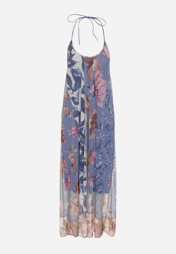 Born2be - Niebieska Siateczkowa Sukienka z Wiskozą w Kwiatowy Wzór Izaleira. Okazja: na co dzień, na imprezę. Kolor: niebieski. Materiał: wiskoza. Wzór: kwiaty. Sezon: lato. Styl: casual, elegancki