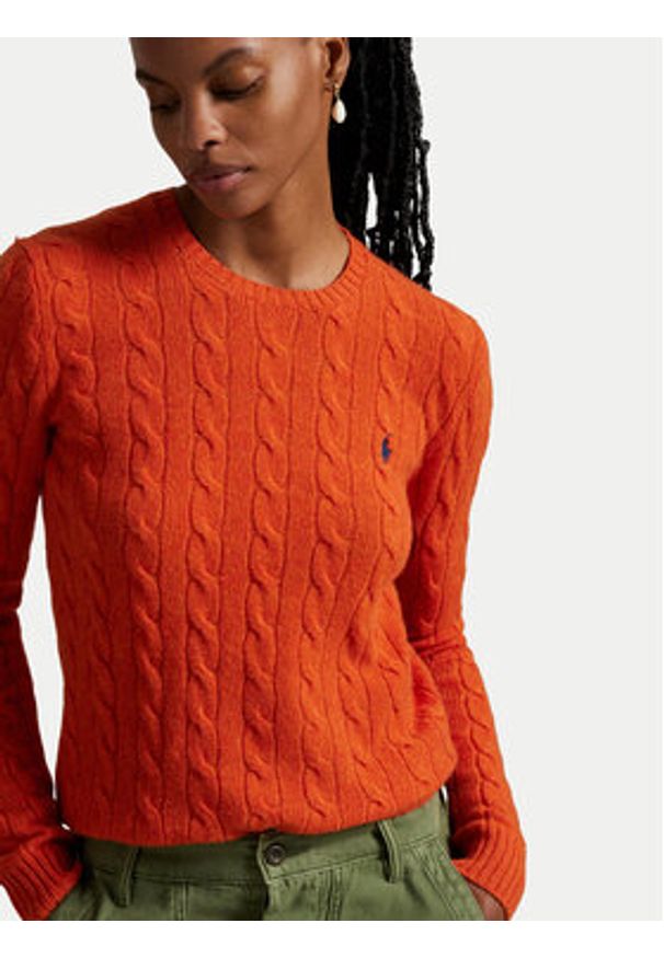 Polo Ralph Lauren Sweter 211971865010 Pomarańczowy Slim Fit. Typ kołnierza: polo. Kolor: pomarańczowy. Materiał: wełna