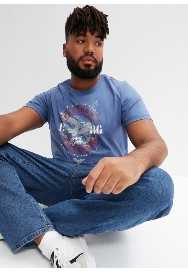 bonprix - T-shirt z czystej bawełny organicznej. Kolor: niebieski. Materiał: bawełna