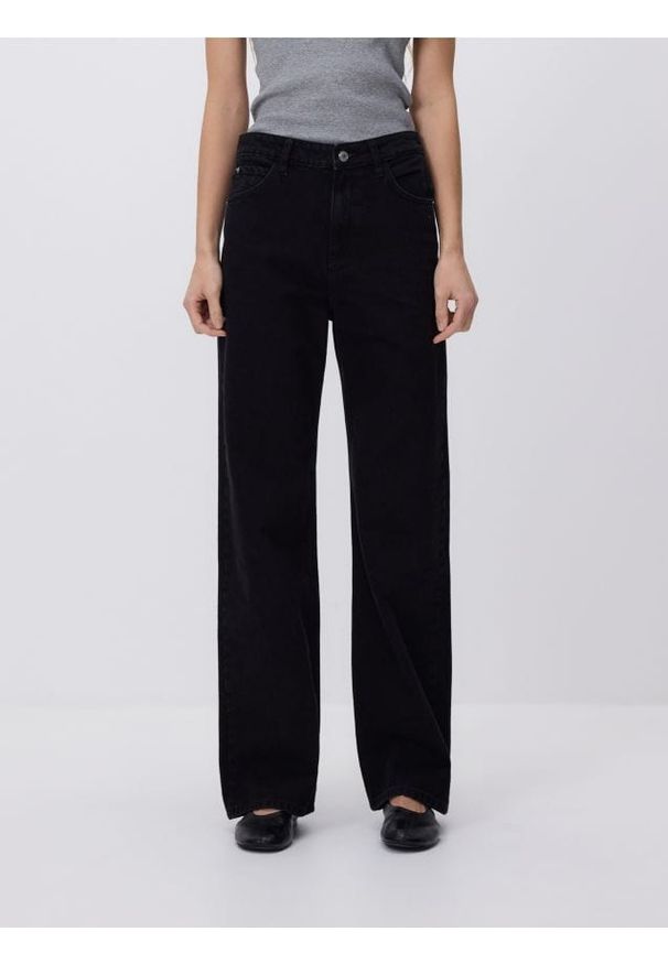Reserved - Jeansy wide leg - czarny. Kolor: czarny