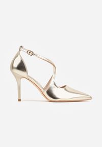 Born2be - Złote Eleganckie Szpilki VICES ze Skrzyżowanymi Paseczkami Nemaia. Okazja: na spotkanie biznesowe, na wesele, na ślub cywilny. Zapięcie: pasek. Kolor: złoty. Materiał: satyna. Obcas: na szpilce. Styl: elegancki #6