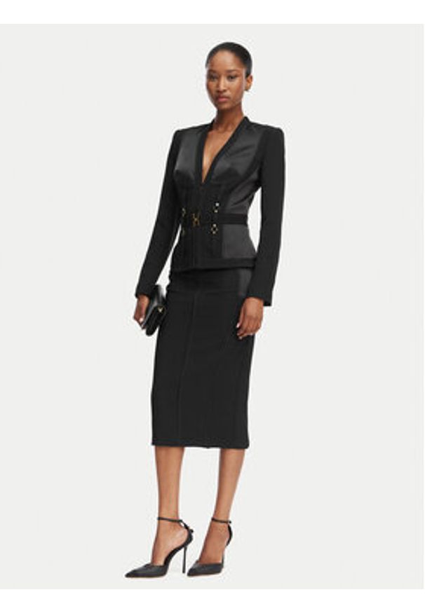 Elisabetta Franchi Marynarka GI-233-62E2-V840 Czarny Slim Fit. Kolor: czarny. Materiał: syntetyk