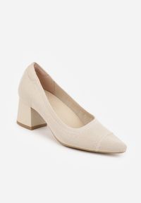 Born2be - Beżowe Czółenka VICES ze Sportowej Tkaniny na Słupku Waesbella. Nosek buta: otwarty. Kolor: beżowy. Materiał: tkanina. Obcas: na słupku. Styl: sportowy. Wysokość obcasa: średni #8