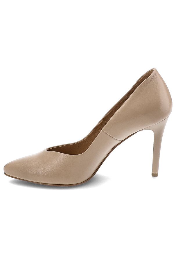 Beżowe Czółenka Clasicco Damskie Eleganckie Obuwie. Kolor: beżowy. Materiał: skóra. Obcas: na obcasie. Styl: elegancki. Wysokość obcasa: średni