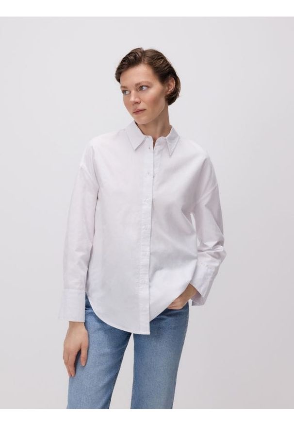 Reserved - Koszula z bawełny oxford - biały. Kolor: biały. Materiał: bawełna