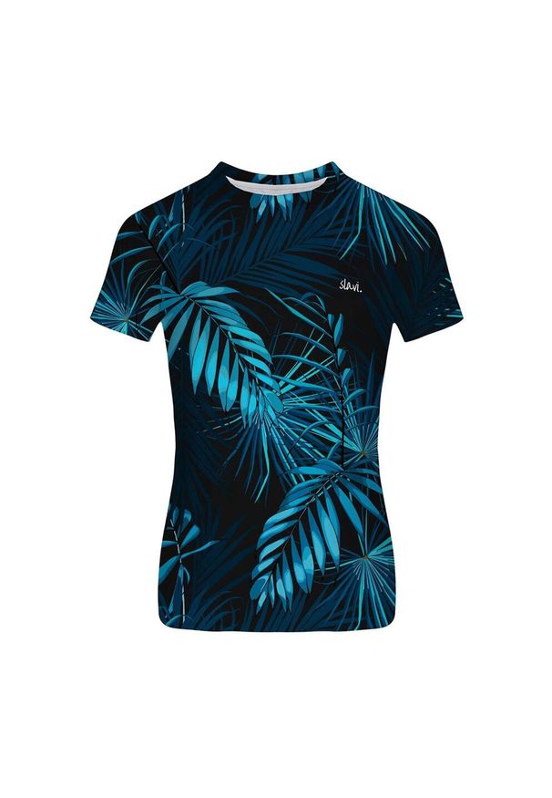 SLAVIWEAR - Koszulka sportowa z krótkim rękawem Dark Tropical. Kolor: czarny, niebieski, wielokolorowy. Długość rękawa: krótki rękaw. Długość: krótkie