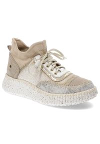 Beżowe Sneakersy Maciejka Eleganckie Sportowe Obuwie Damskie. Okazja: na co dzień. Zapięcie: sznurówki. Kolor: beżowy. Materiał: skóra. Szerokość cholewki: normalna