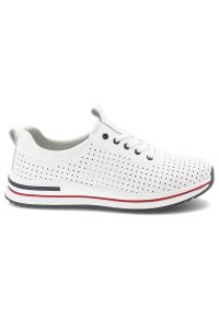 Półbuty damskie S.Barski, sportowe ze skóry naturalnej perforowana cholewka sznurowane lekka amortyzująca podeszwa, białe, LR61-7072. Kolor: biały. Materiał: skóra. Szerokość cholewki: normalna #6