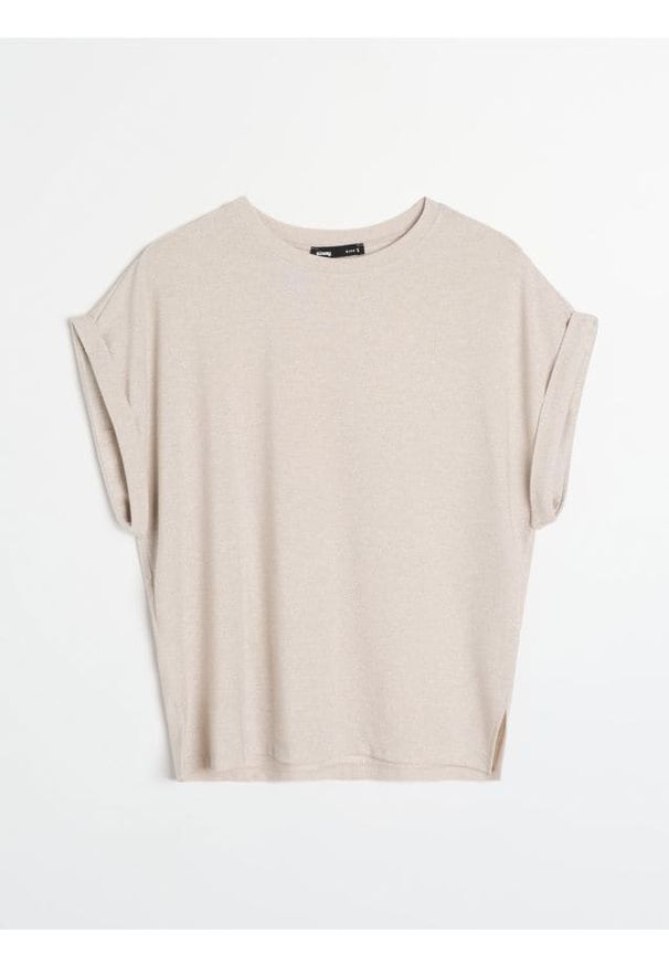 Sinsay - Koszulka z metalizowaną nicią - srebrny. Kolor: srebrny