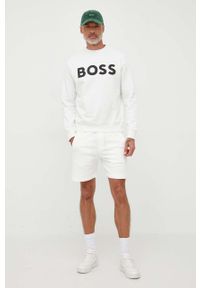 BOSS Orange - Boss Orange bluza bawełniana męska kolor beżowy z nadrukiem. Kolor: beżowy. Materiał: bawełna. Wzór: nadruk #2
