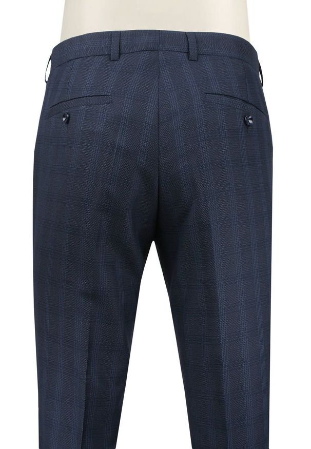 Eleganckie Spodnie Garniturowe (w Kant) - Casino - Granat, Kratka. Materiał: wiskoza, poliester. Wzór: kratka. Styl: elegancki