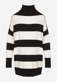 Born2be - Czarno-Biały Golf w Paski o Dłuższym Kroju Ralinia. Okazja: na co dzień. Typ kołnierza: golf. Kolor: czarny. Materiał: jeans. Długość: długie. Wzór: paski. Styl: casual, elegancki, sportowy #7