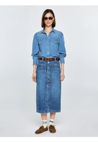 Big-Star - Spódnica damska midi jeansowa granatowa Gaia 627. Okazja: na co dzień. Stan: podwyższony. Kolor: niebieski. Materiał: jeans. Styl: casual, klasyczny, elegancki #1