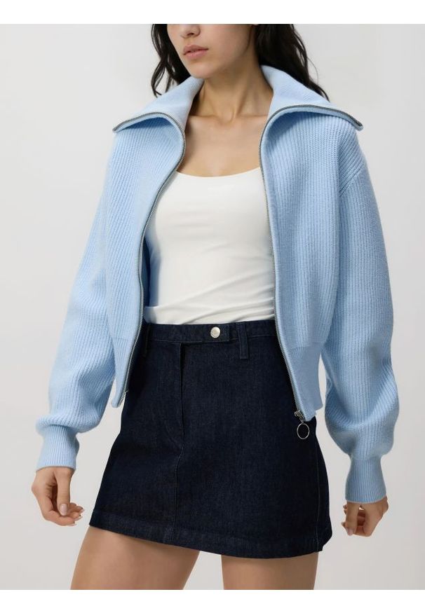 Reserved - Kardigan z zapięciem na zamek - jasnoniebieski. Kolor: niebieski. Materiał: dzianina, wiskoza